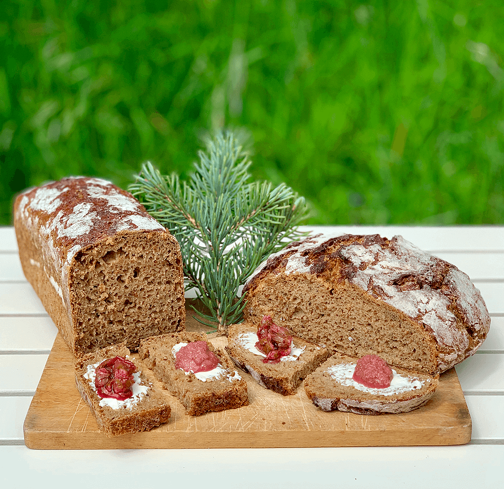 Fresh Rye Bread with Blue Spruce Flower Jam